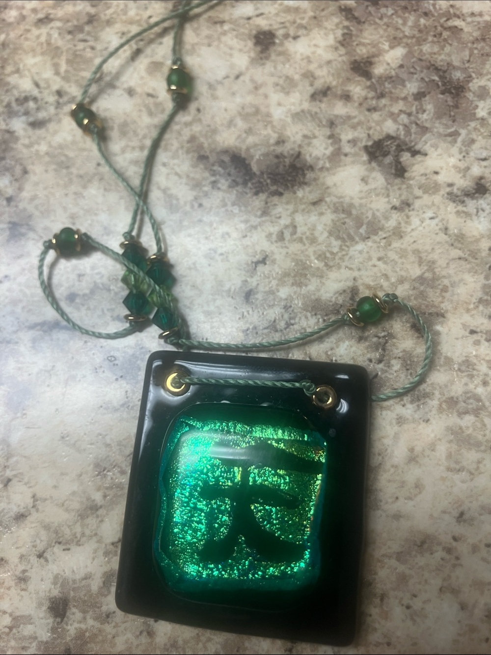Green Glass Pendant Phone Charm Necklace  art glass - Murano style
